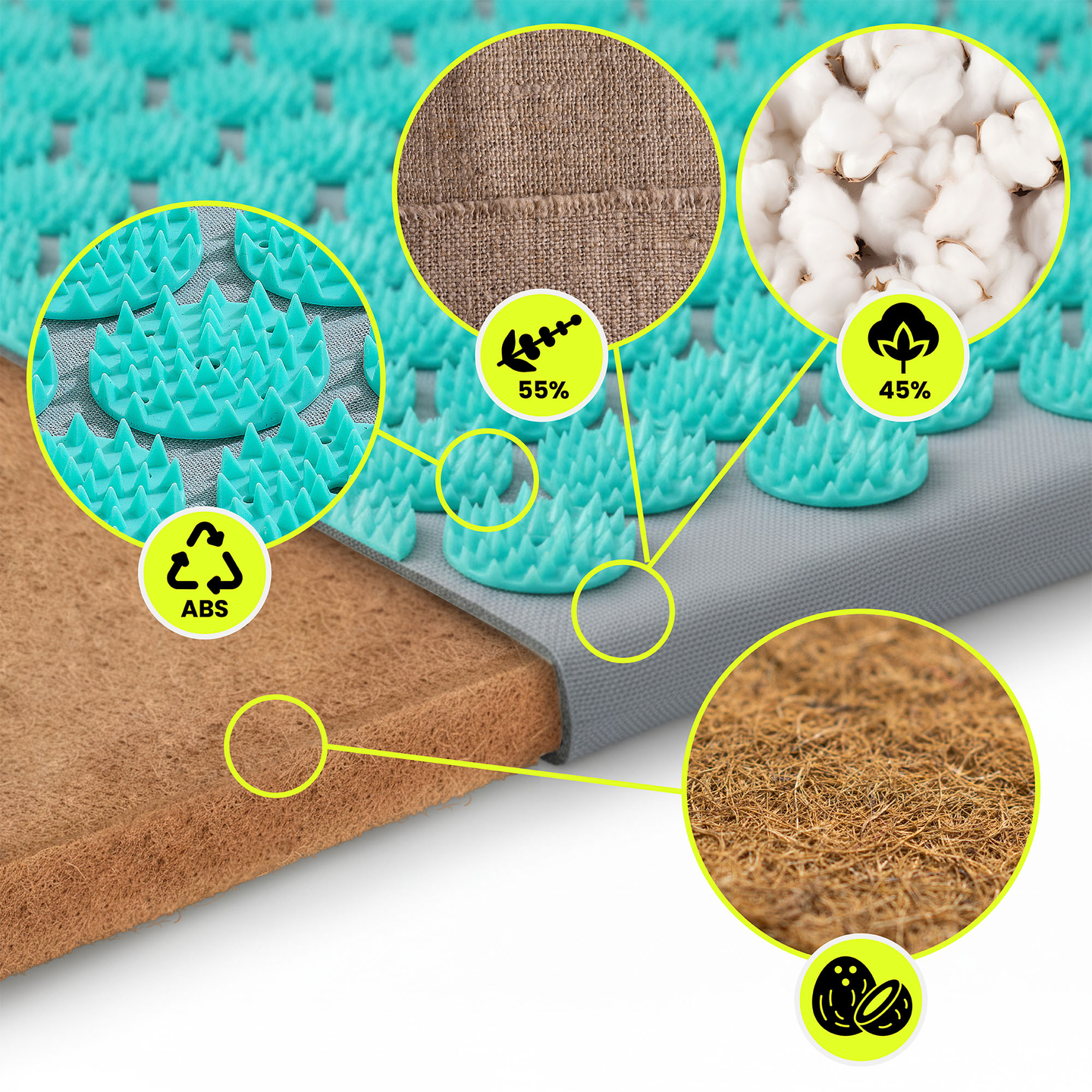 Στρώμα πιεσοθεραπείας από λινό ECO με ίνες καρύδας και μαξιλάρι από φαγόπυρο – HyperMotion 68 cm γκρι-μέντα