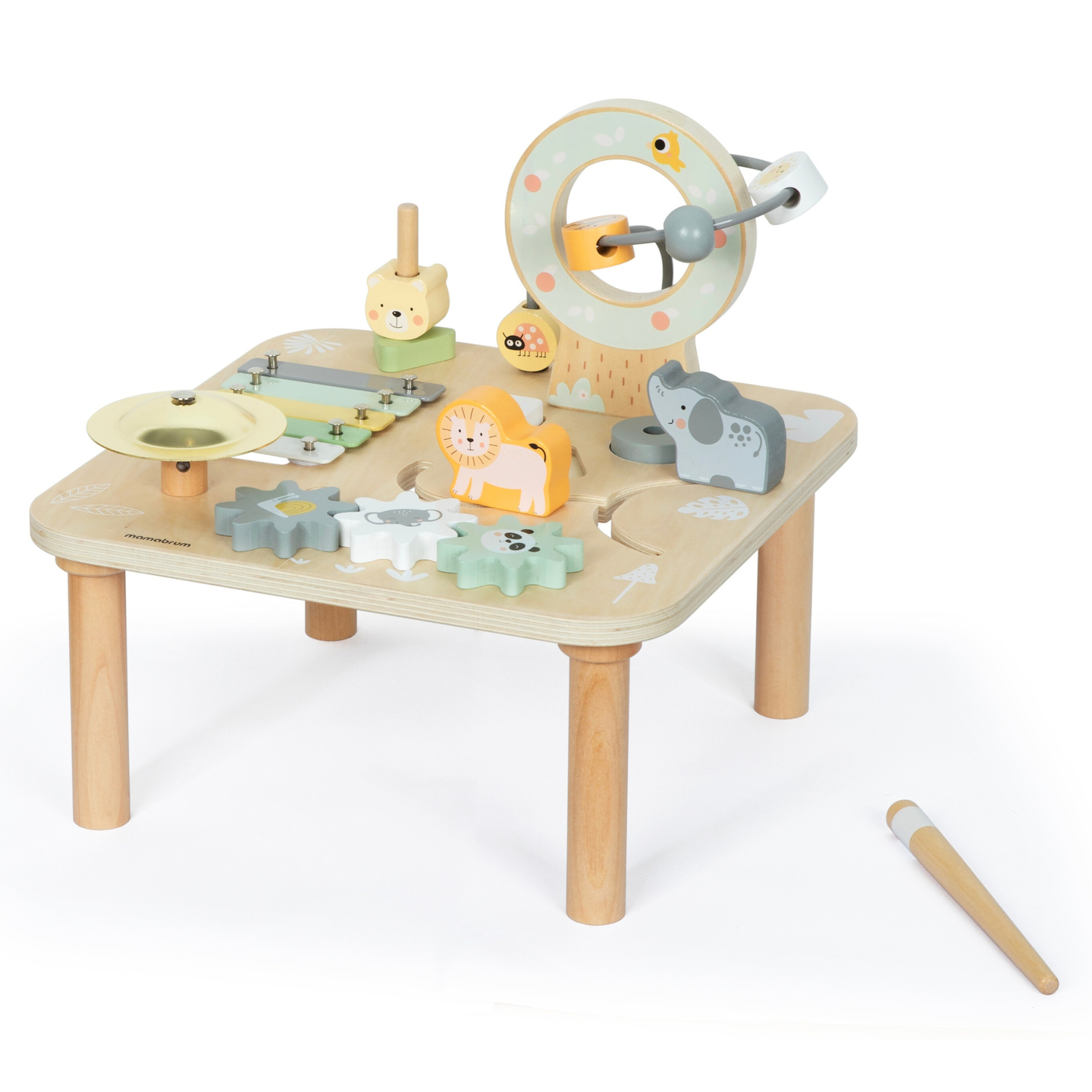 Ξύλινο εκπαιδευτικό μουσικό τραπέζι 7 σε 1 με κύμβαλα και γκονγκ - άγρια ζούγκλα