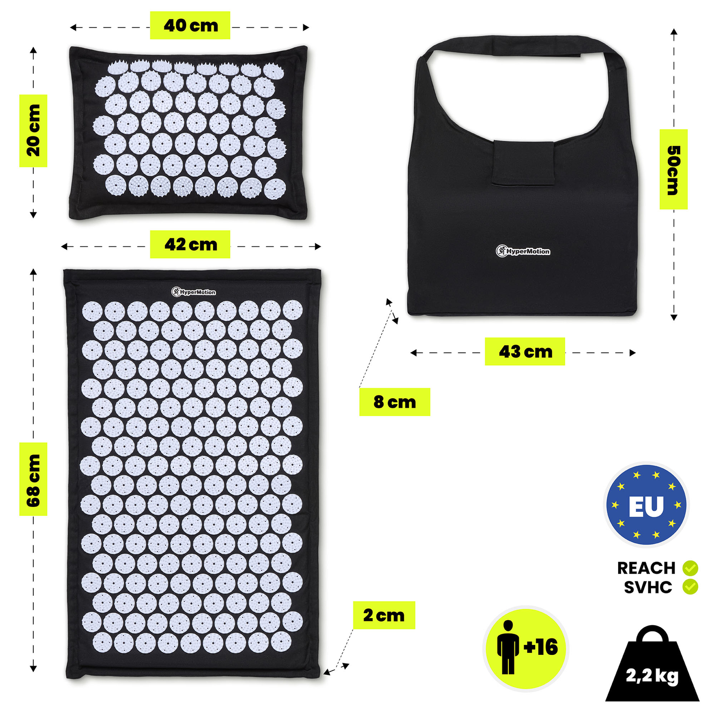 Στρώμα πιεσοθεραπείας από λινό ECO με ίνες καρύδας και μαξιλάρι από φαγόπυρο – HyperMotion 68 cm, ασπρόμαυρο