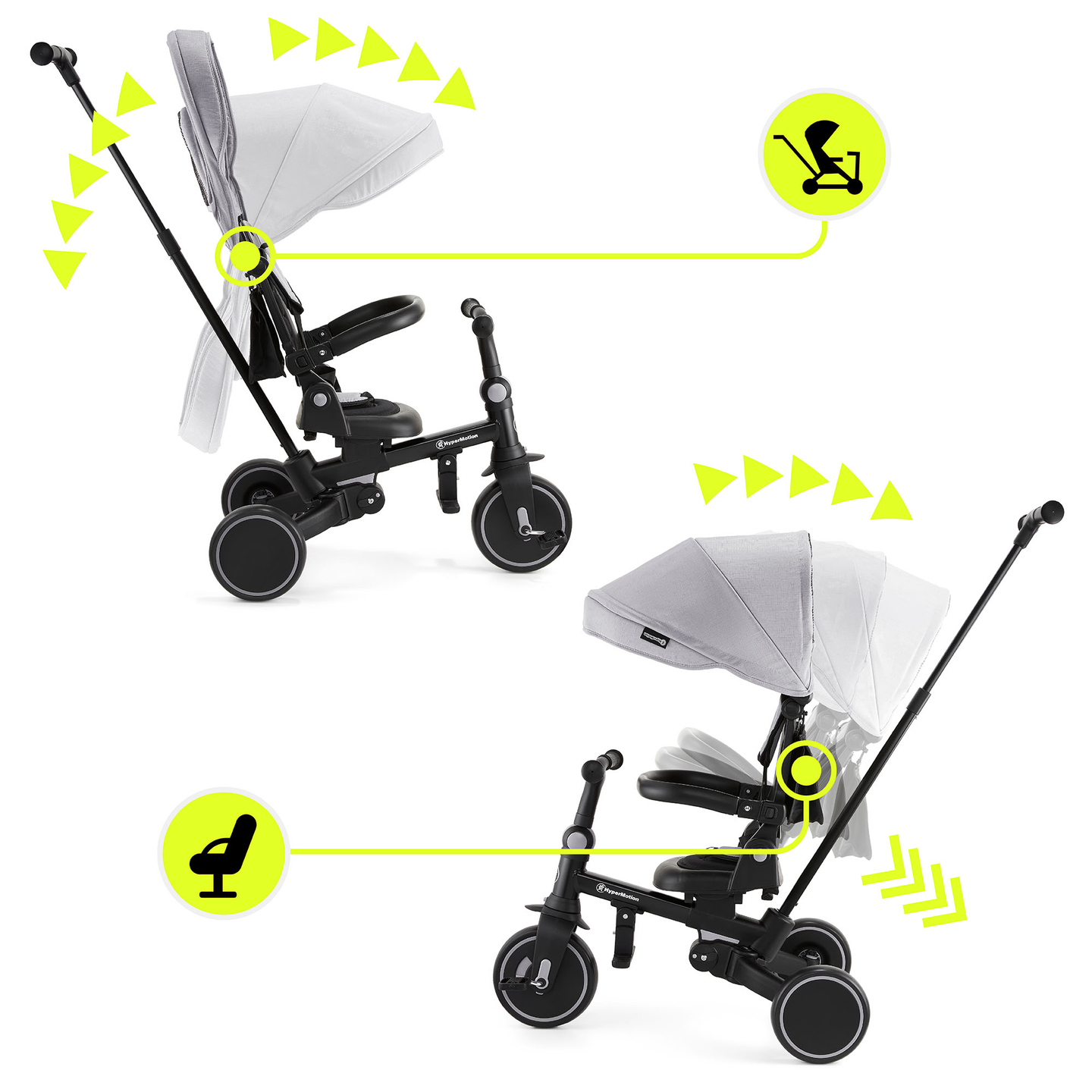 Πολυλειτουργικό τρίκυκλο 8 σε 1 TOBI FOREST - γκρι