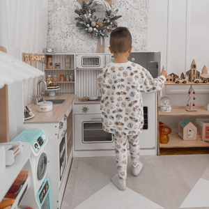 XXXL ξύλινη διαδραστική γωνιακή κουζίνα με ψυγείο, φούρνο μικροκυμάτων, φούρνο, πλυντήριο πιάτων και αξεσουάρ - λευκό