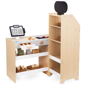 Ξύλινη αγορά λαχανικών - μεγάλος πάγκος XXL, κατάστημα με ταμειακή μηχανή παιχνιδιού