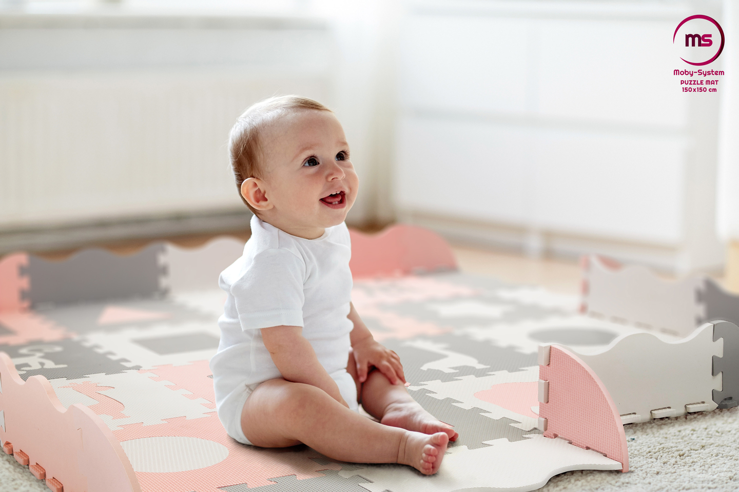 Αφρώδες χαλάκι XL 150 x 150 x 1cm με μπορντούρα - αφρός EVA - ροζ