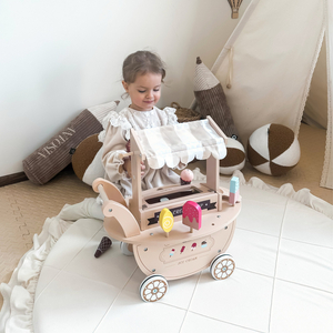 Ξύλινο παγωτατζίδικο για παιδιά - τροχήλατο καρότσι με αξεσουάρ