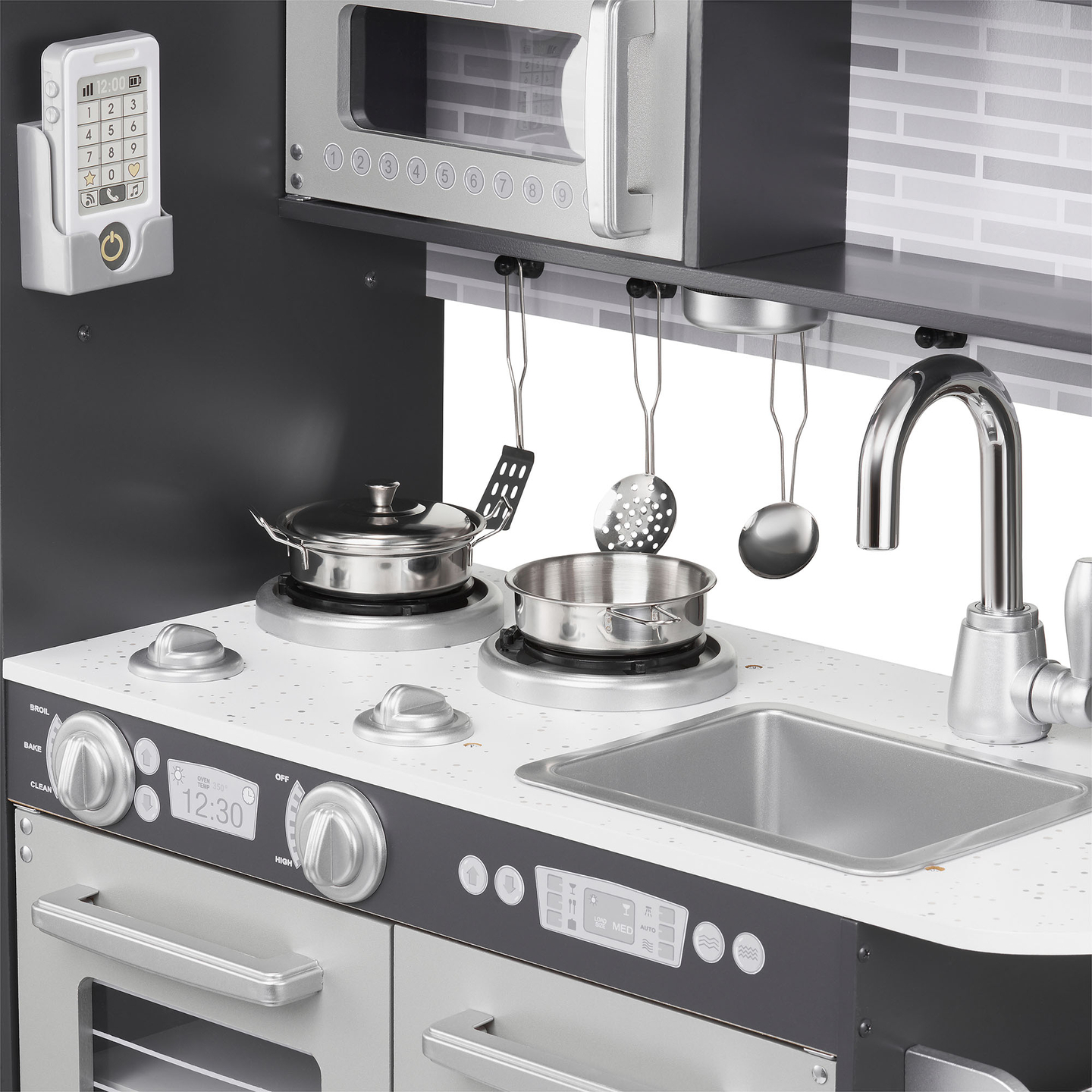 Ξύλινη κουζίνα XXL με φωτισμό LED, ποδιά και αξεσουάρ