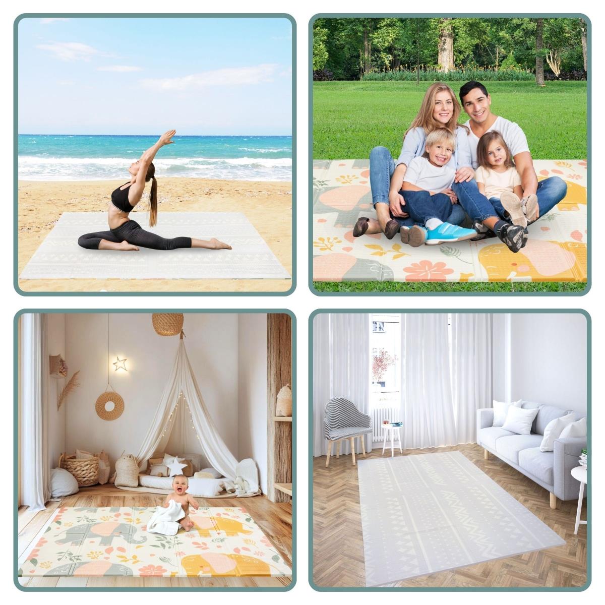 Αναδιπλούμενο στρώμα αφρού διπλής όψης 180 x 120 x 1cm - Exotic Elephants/Delicate Grey