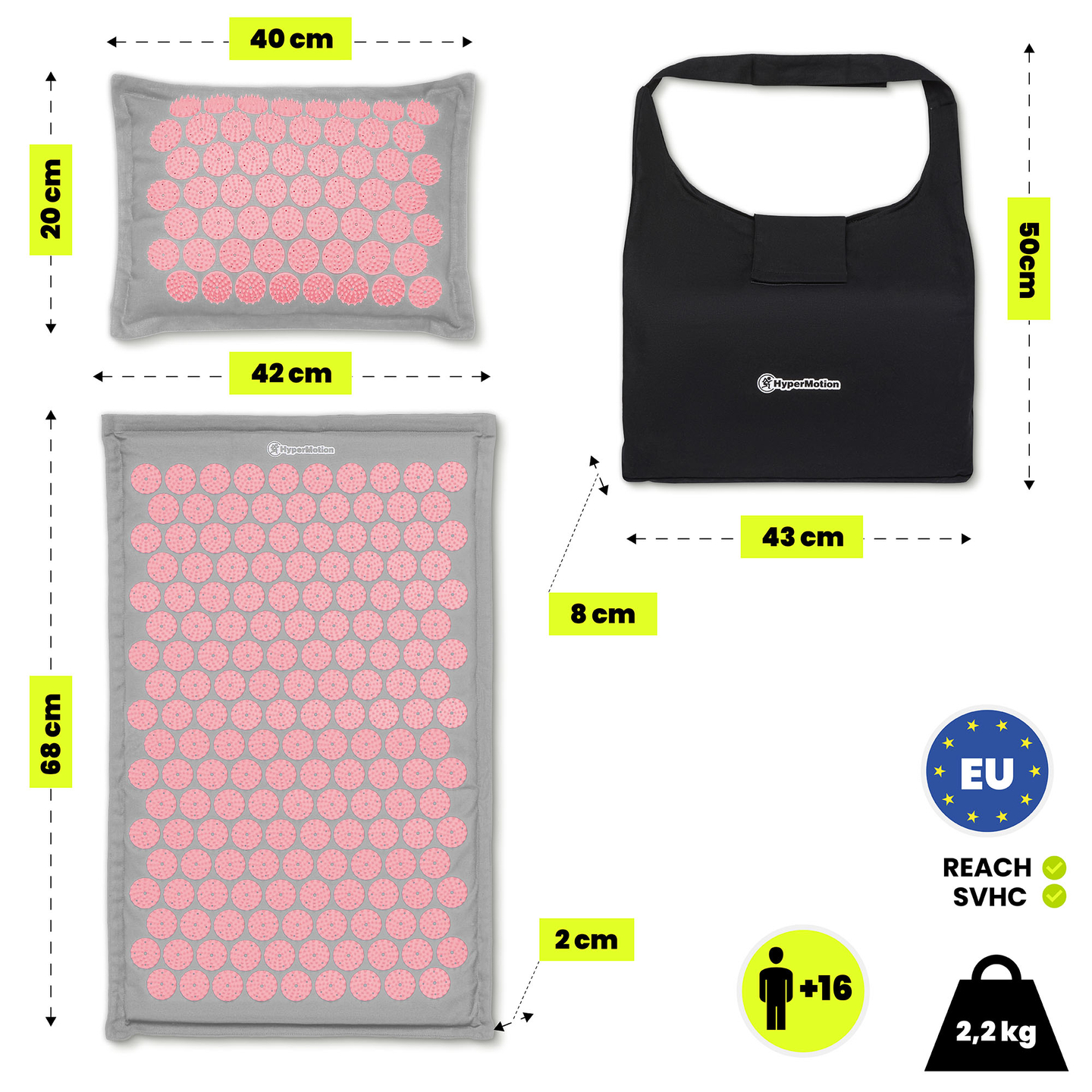 Στρώμα πιεσοθεραπείας από λινό ECO με ίνες καρύδας και μαξιλάρι από φαγόπυρο – HyperMotion 68 cm σε γκρι και ροζ χρώμα