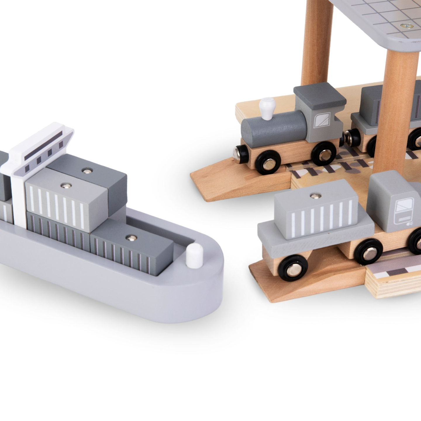 Κινητός γερανός λιμανιού με μαγνητικό βαρούλκο και αξεσουάρ - ξύλινο σετ