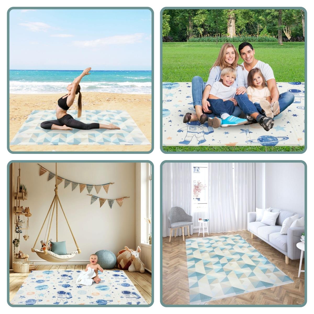 Αναδιπλούμενο στρώμα αφρού διπλής όψης 180 x 120 x 1cm - Κόσμος/γεωμετρικά τρίγωνα