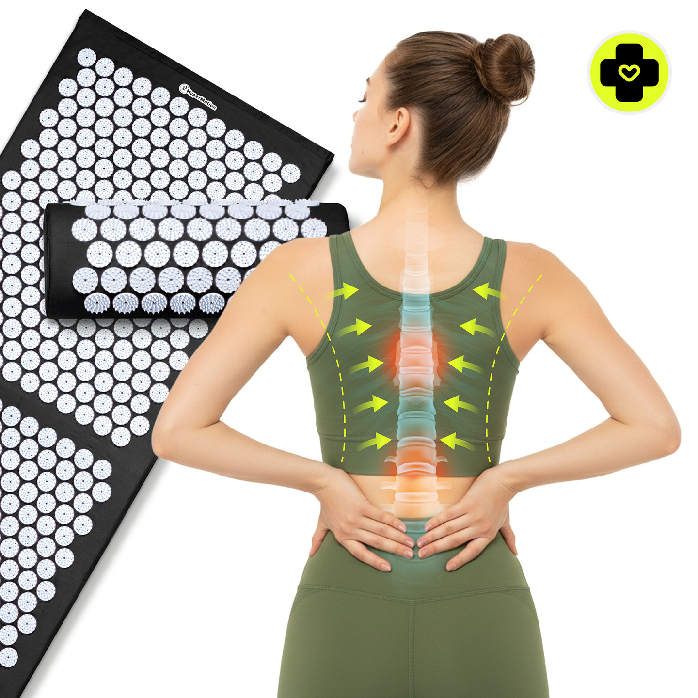 Μεγάλο στρώμα πιεσοθεραπείας με μαξιλάρι και κάλυμμα - HyperMotion 130 cm ασπρόμαυρο