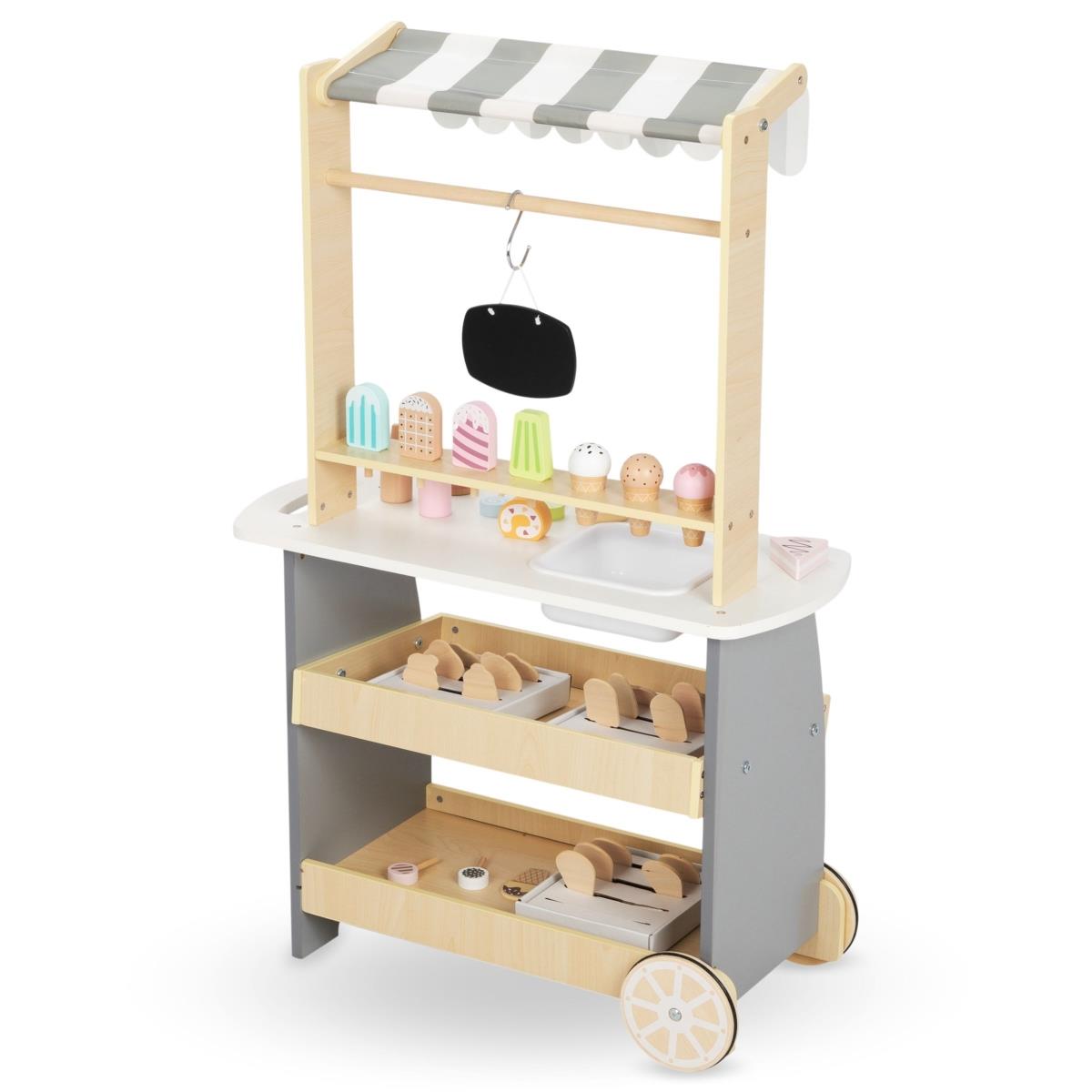 Ξύλινο παγωτατζίδικο με ρόδες - καροτσάκι παγωτού