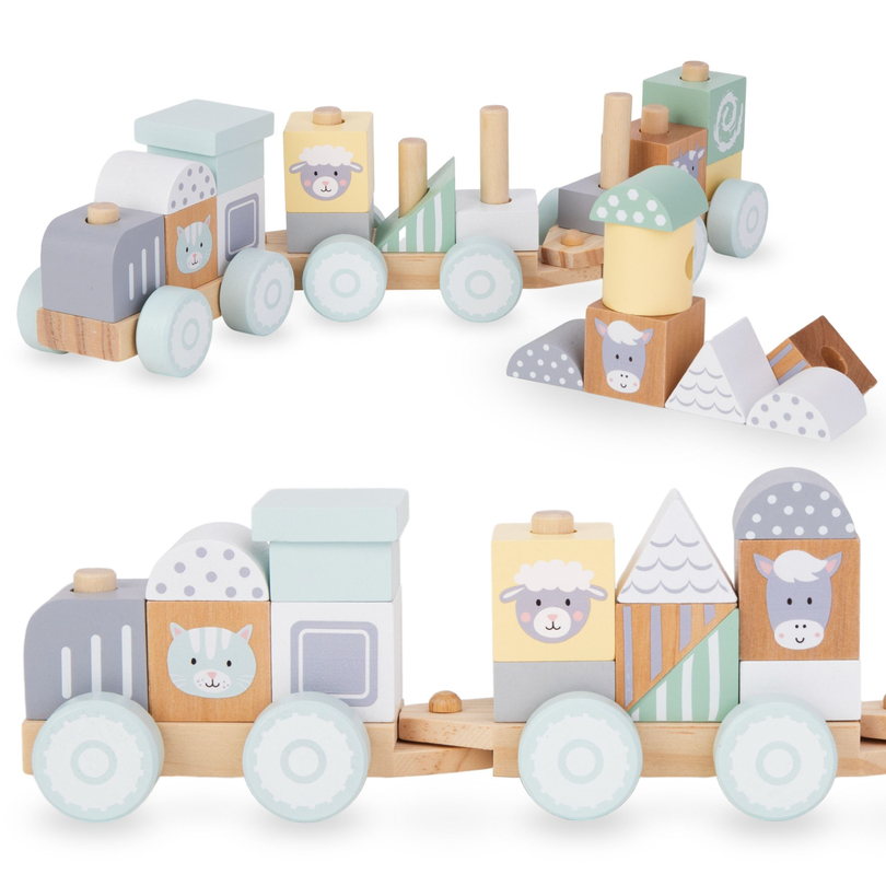 Ξύλινο τρένο με τουβλάκια για αγόρι - Αγρόκτημα