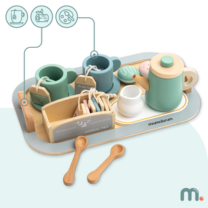 Μεγάλο ξύλινο σετ τσαγιού με δίσκο - 18 αντικείμενα