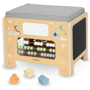 Ξύλινο κουτί χειρισμού - πίνακας Montessori με φιγούρες ζώων και κάθισμα