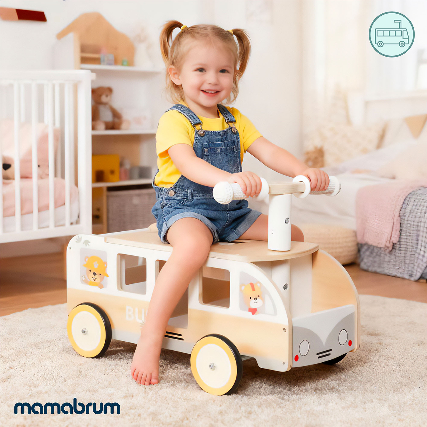 Ξύλινο λεωφορείο για παιδιά - Λεωφορείο με αποθηκευτικούς χώρους και χώρο για λούτρινα ζωάκια