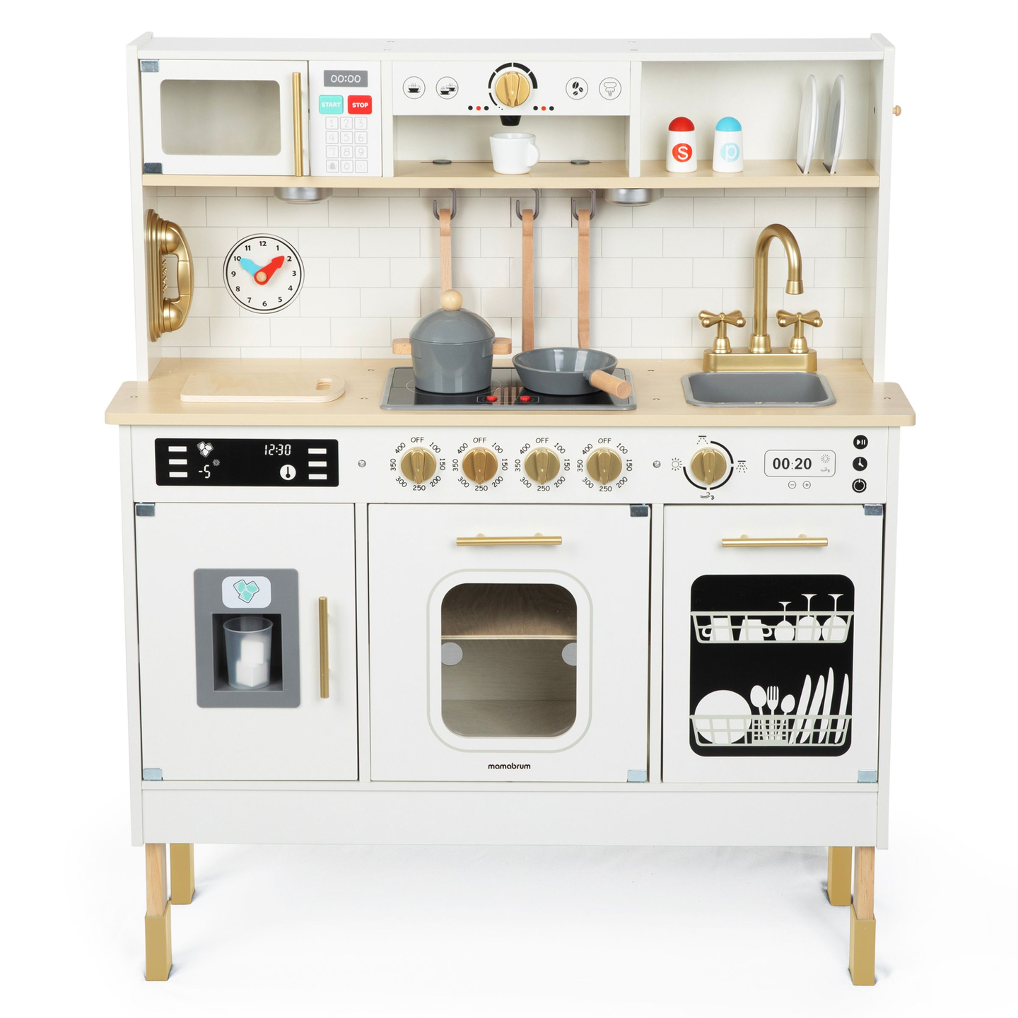 Διαδραστική ξύλινη κουζίνα XXL με αξεσουάρ και φωτισμό LED - δύο επιπέδων