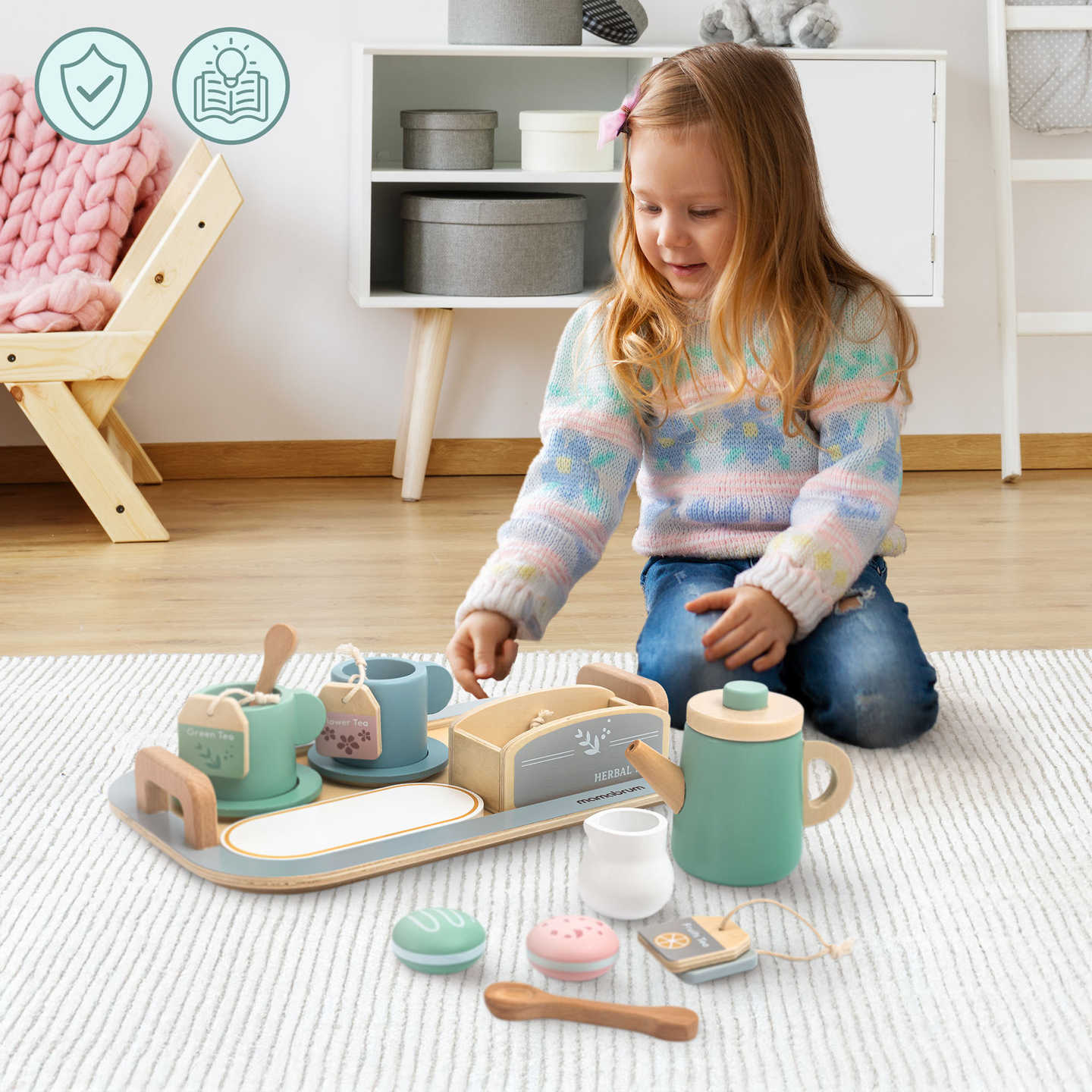 Μεγάλο ξύλινο σετ τσαγιού με δίσκο - 18 αντικείμενα