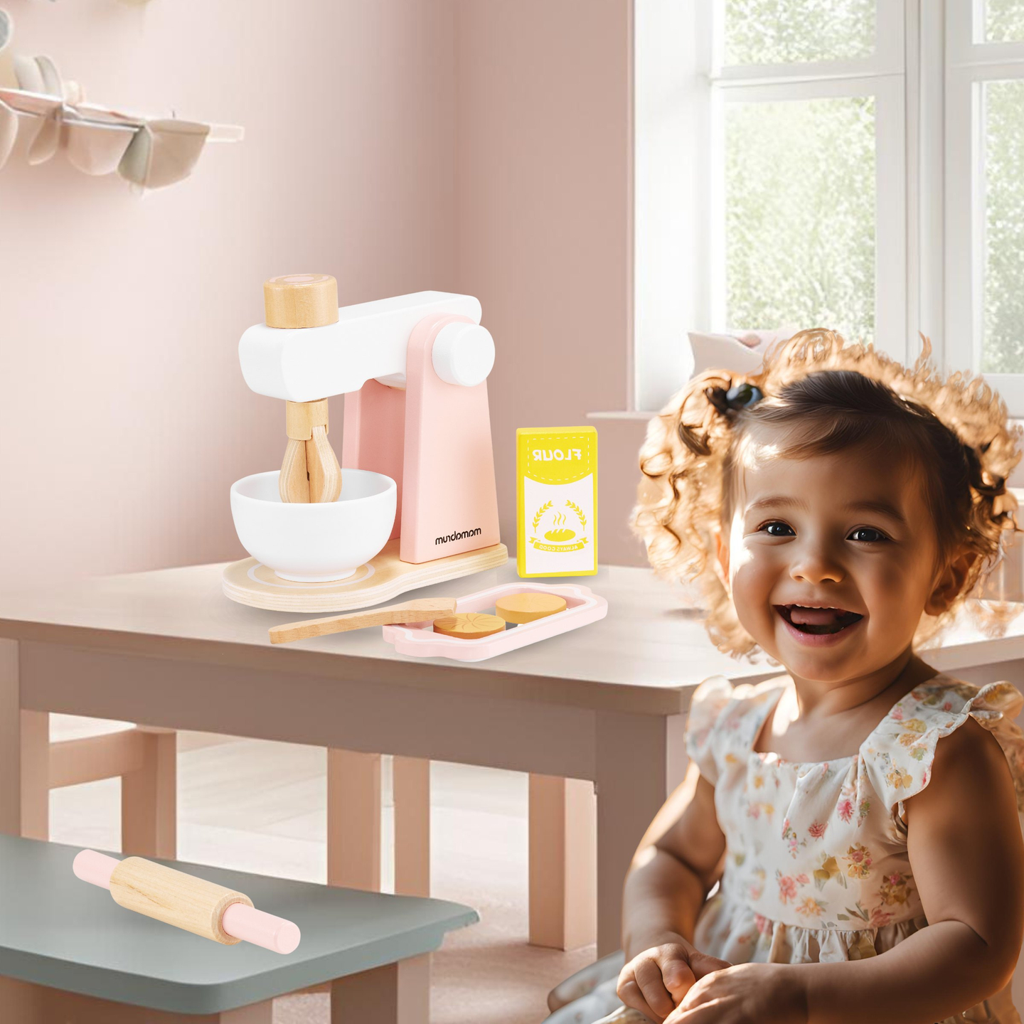 Ξύλινο μίξερ ζύμης με αξεσουάρ, για παιδιά