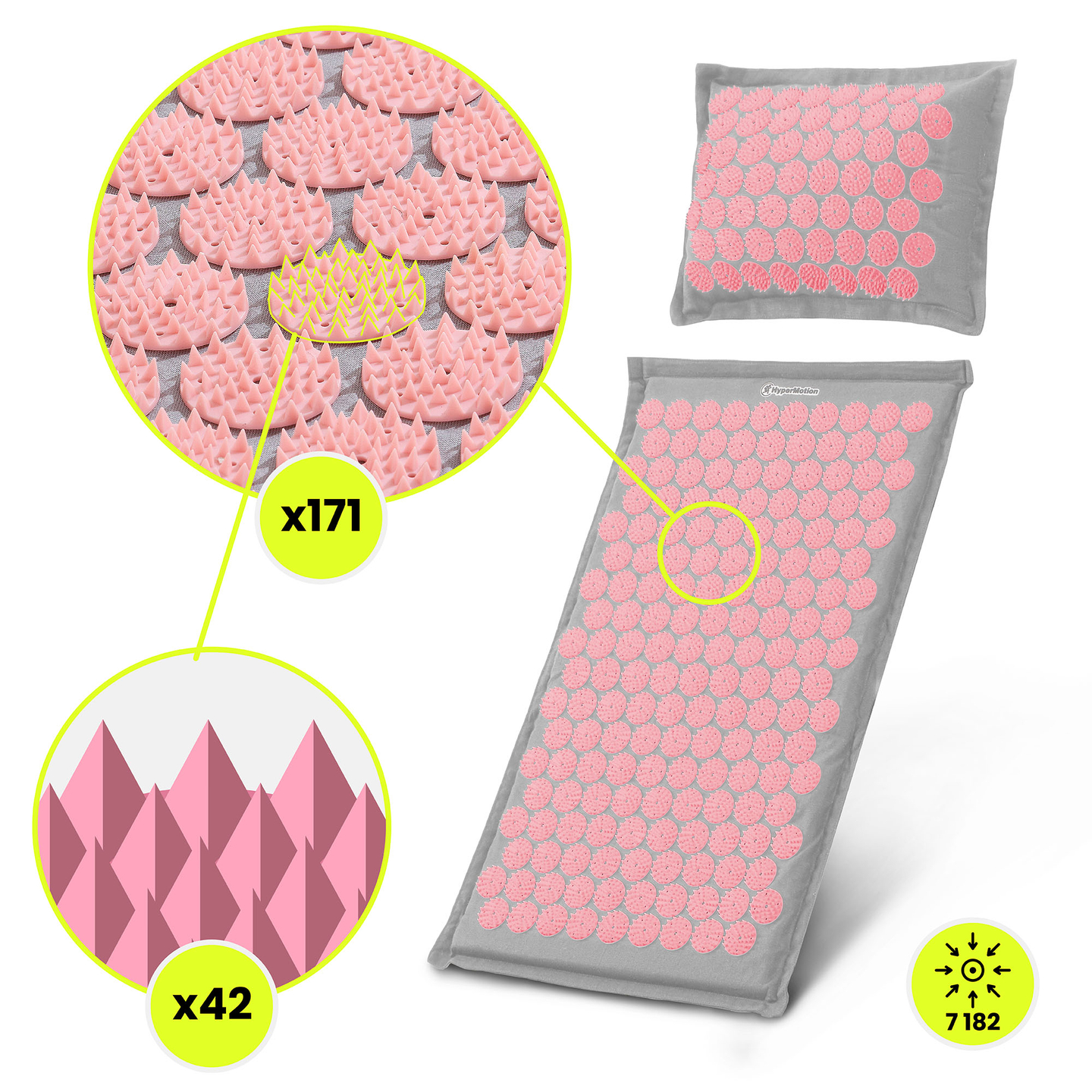 Στρώμα πιεσοθεραπείας από λινό ECO με ίνες καρύδας και μαξιλάρι από φαγόπυρο – HyperMotion 68 cm σε γκρι και ροζ χρώμα