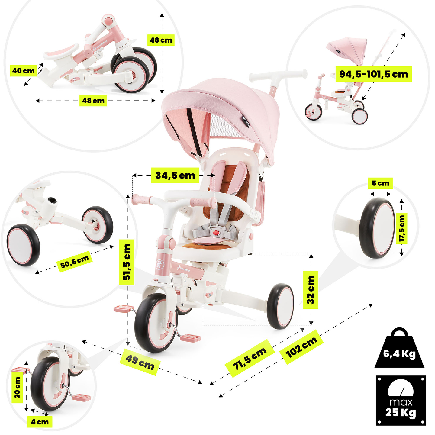 Πολυλειτουργικό τρίκυκλο 8 σε 1 TOBI FOREST - ροζ