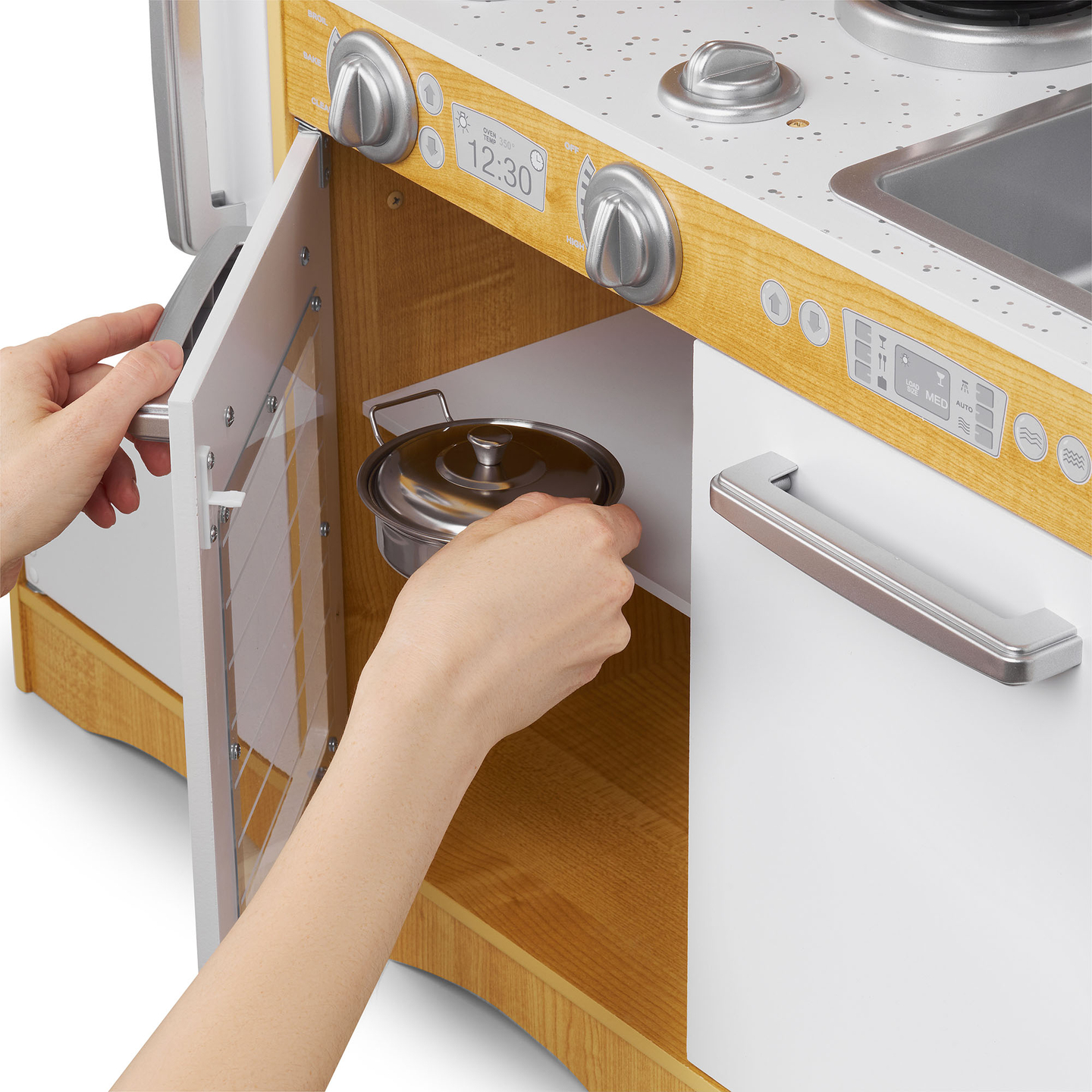 Ξύλινη κουζίνα XXL με φωτισμό LED, ποδιά και αξεσουάρ