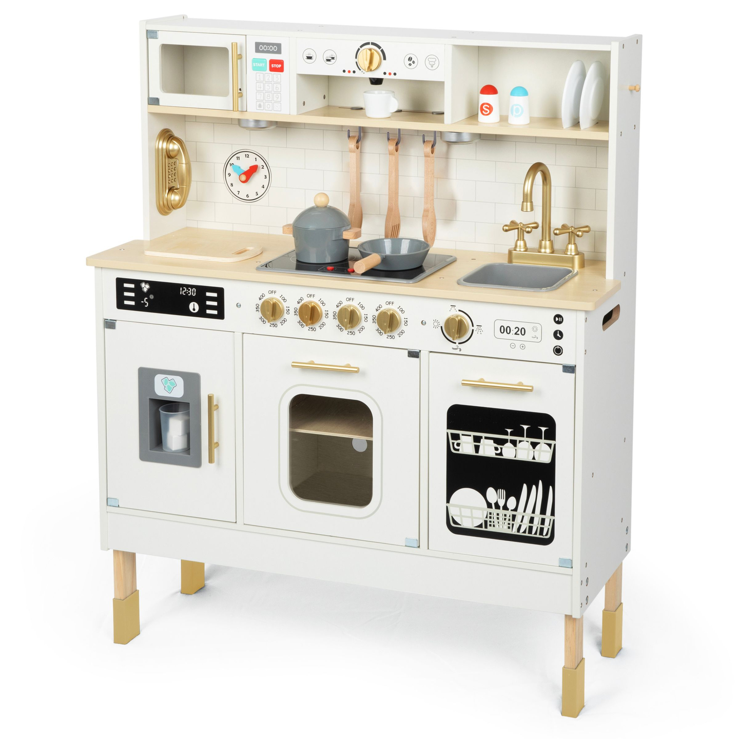 Διαδραστική ξύλινη κουζίνα XXL με αξεσουάρ και φωτισμό LED - δύο επιπέδων