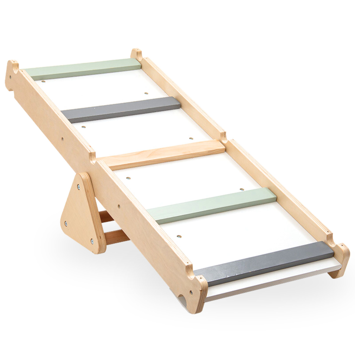 Ξύλινη, σπιτική παιδική χαρά - σκάλα + τοίχος αναρρίχησης + δοκός ισορροπίας - τρίγωνο του Pikler