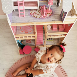 Μεγάλο ξύλινο 3όροφο κουκλόσπιτο με βεράντα, σετ επίπλων και φωτισμό LED!