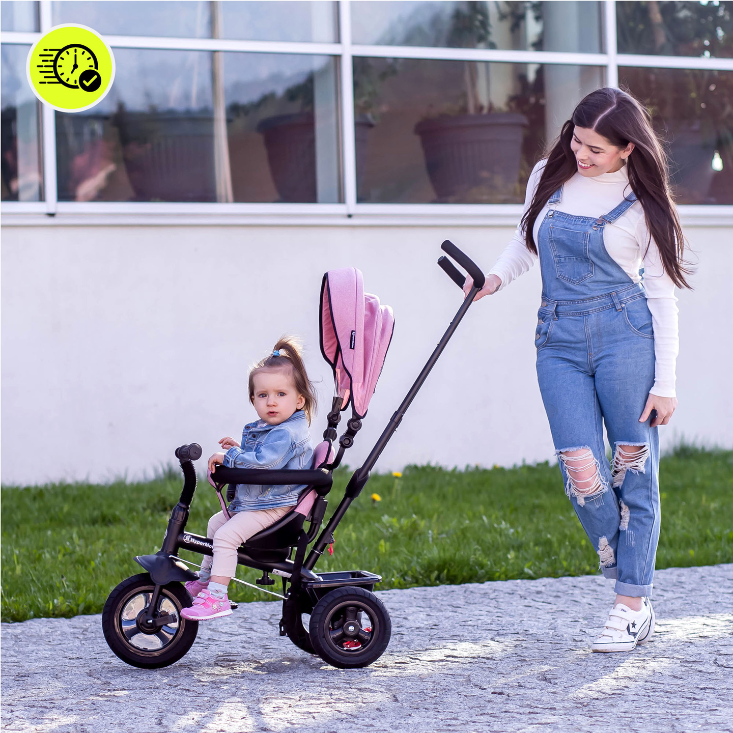 Τρίκυκλο για παιδιά 1-4 ετών - TOBI FREY - ροζ χρώμα - περιστρεφόμενο - τροχοί με αντλία + ωθητήρας